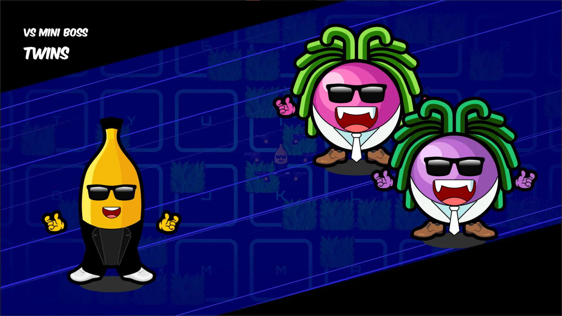 BAENANA gameplay screenshot showing the intro versus screen of the twins mini boss fight.