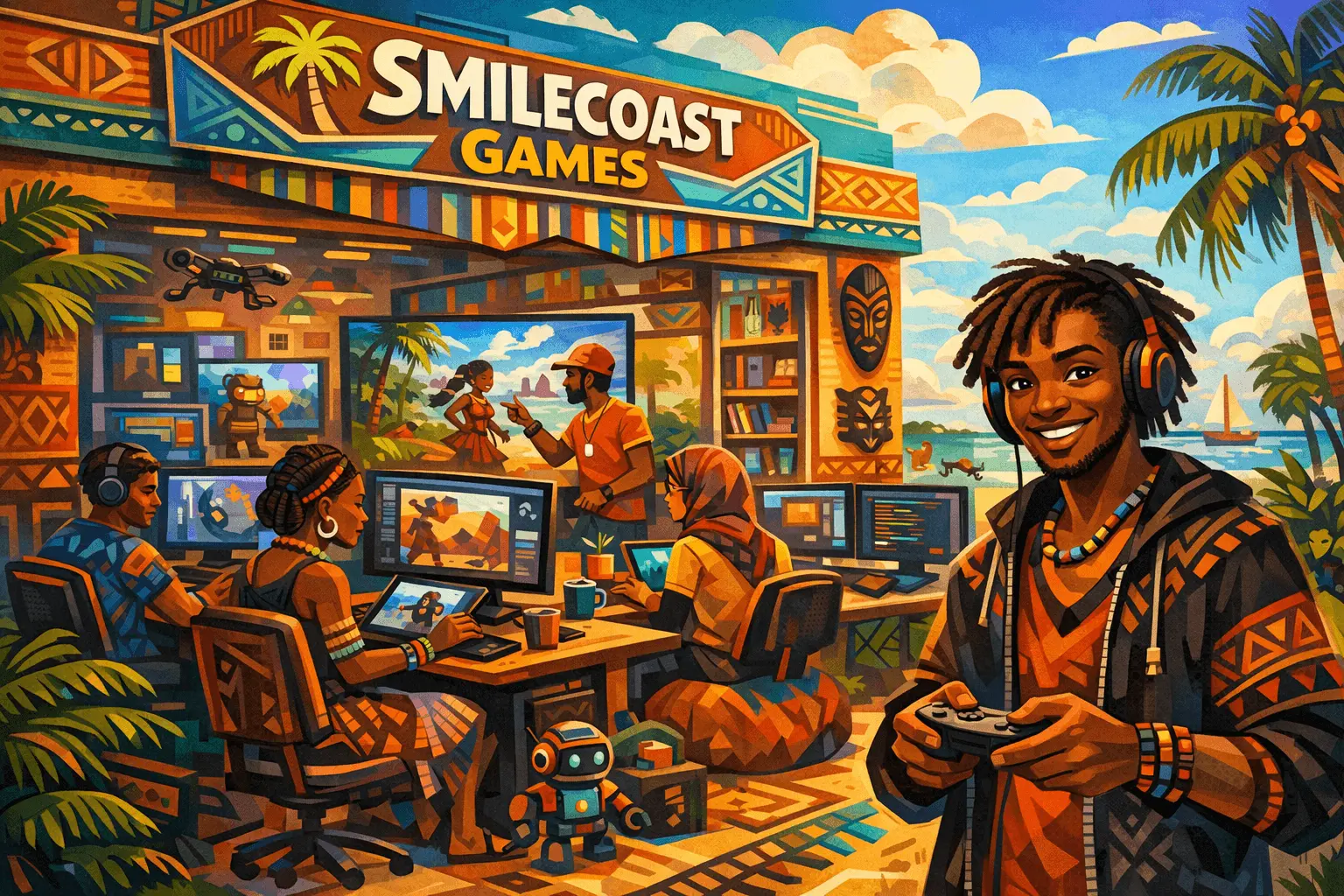 Smilecoast Games indie game studio team and creative workspace in The Gambia